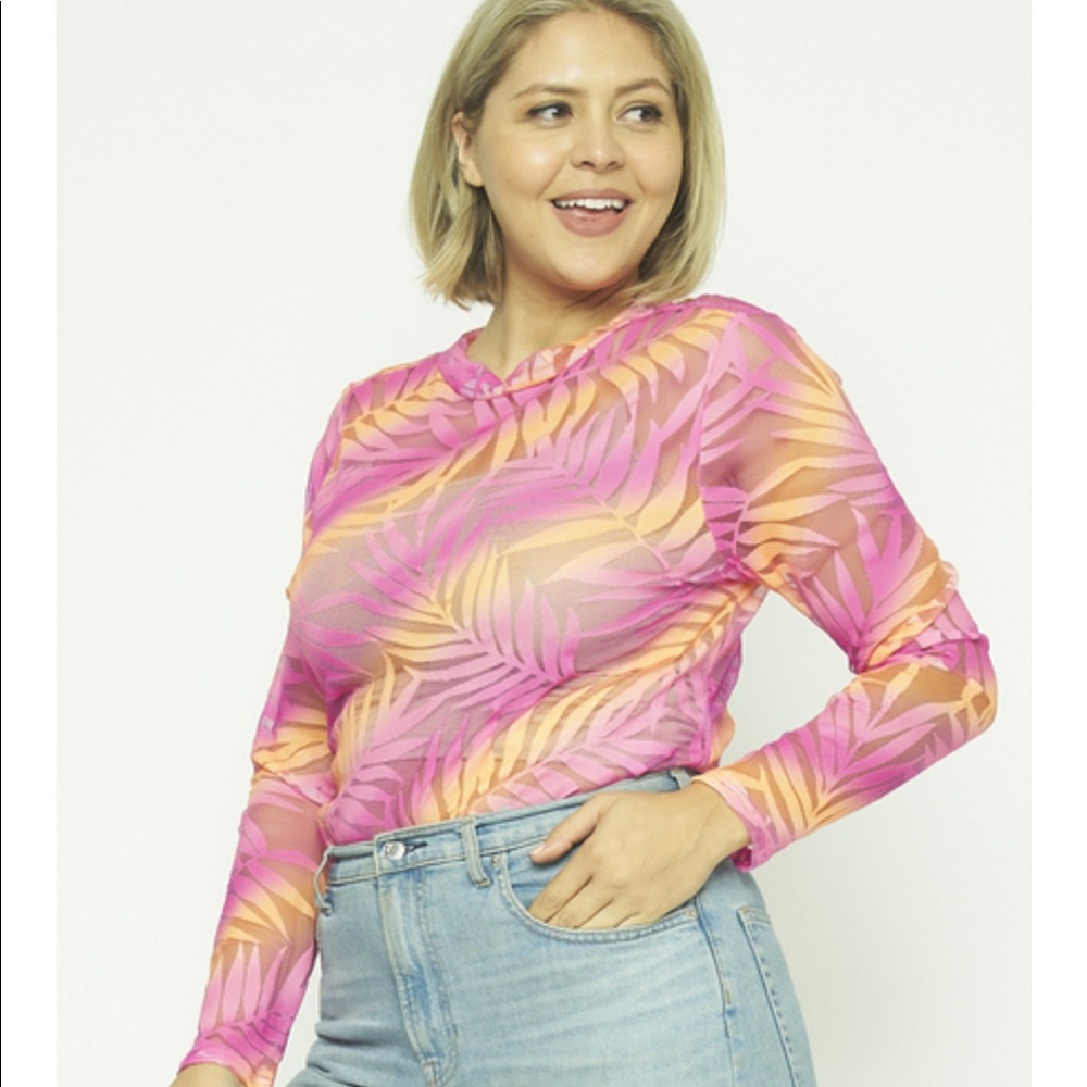 Pink and orange palm print body suit